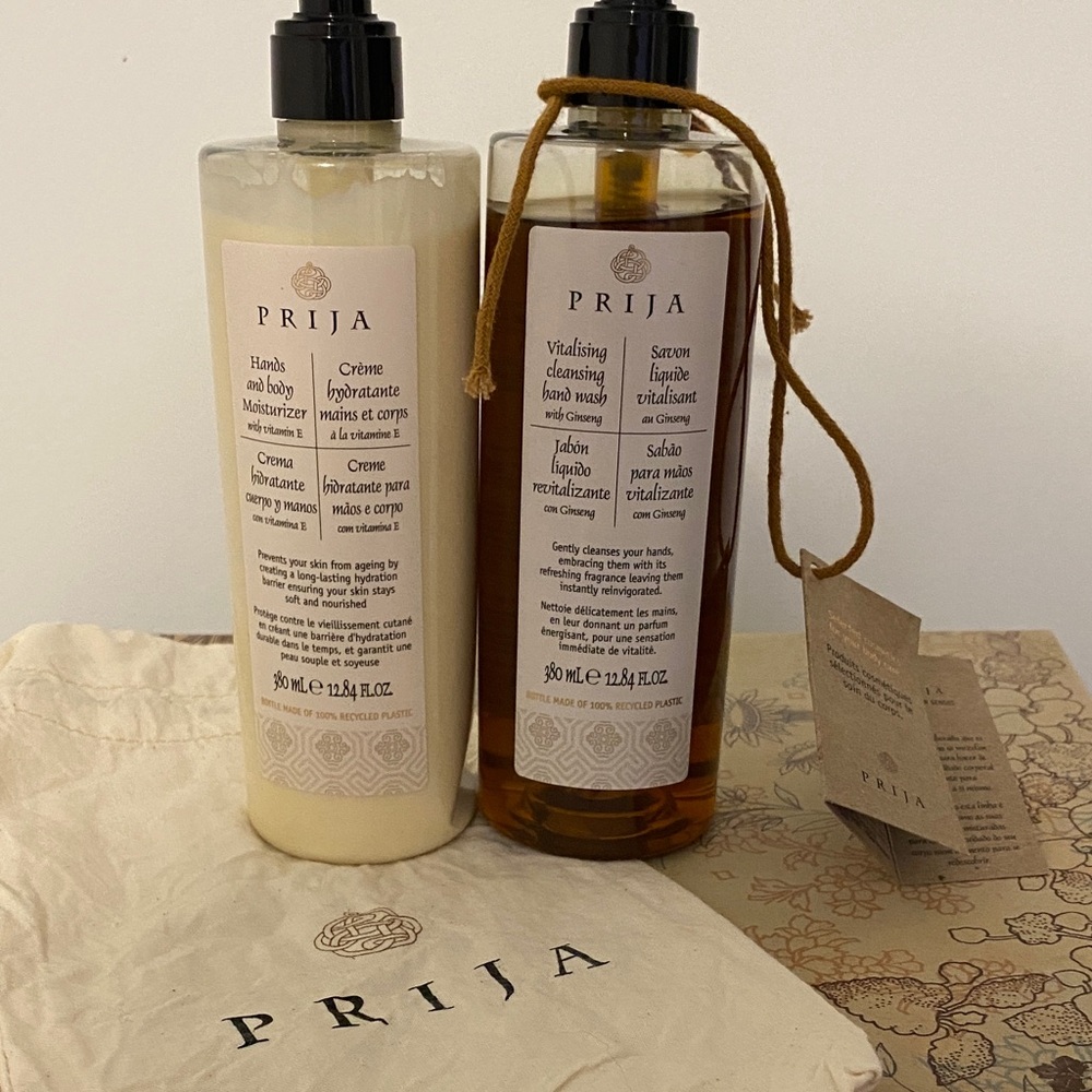 Prija hand wash and moisturiser, 12.8 ounces.  New.  Bag has been washed